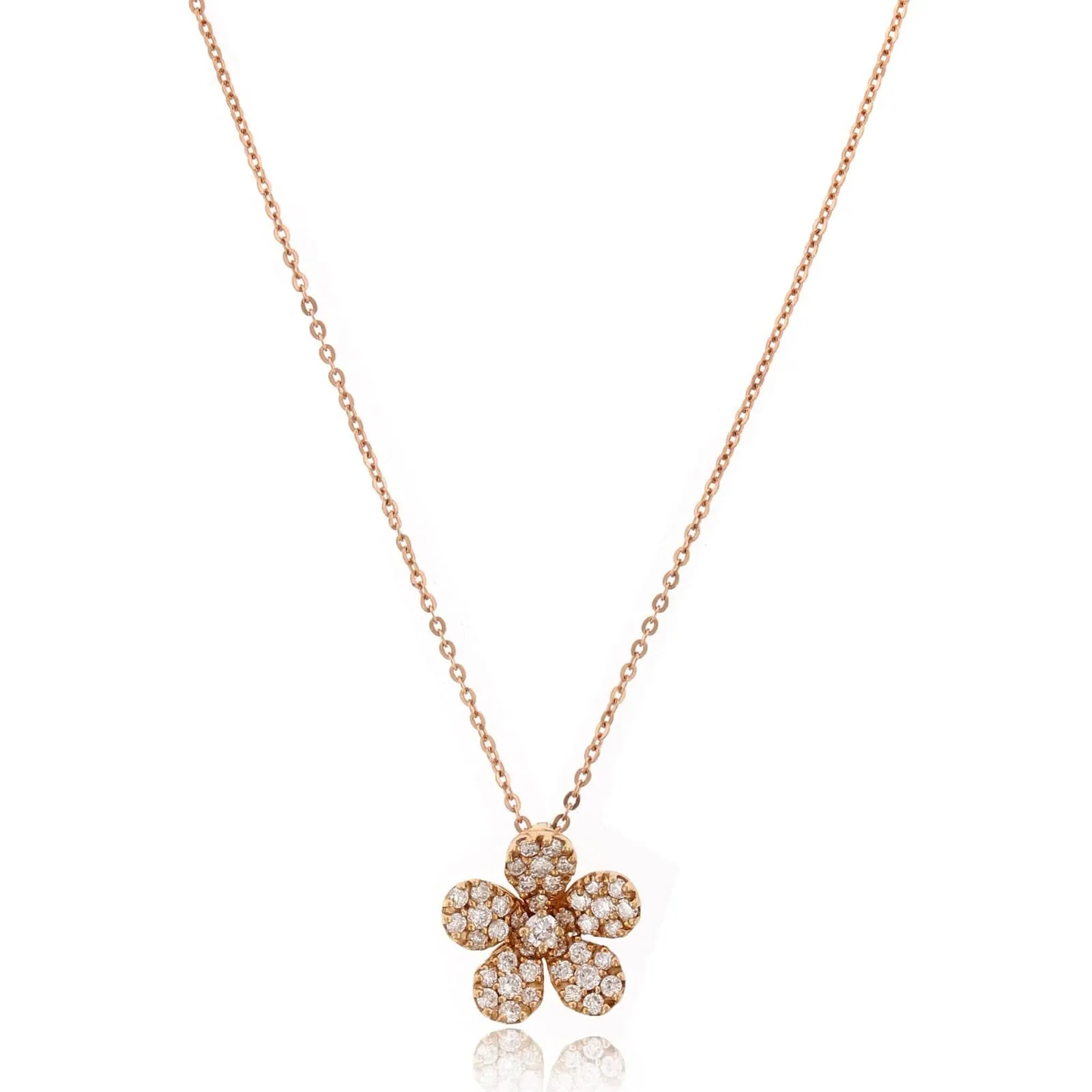 14K Rose Gold Diamond Pave Flower Pendant