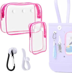 3 Packs Clear Bogg Beach Tote Bag with 2 Pack Insert Hooks Accessories for Bogg Bags Travel Makeup Clean Toiletry Brush Organizer Cosmetic Divider Storage Inner Pouch