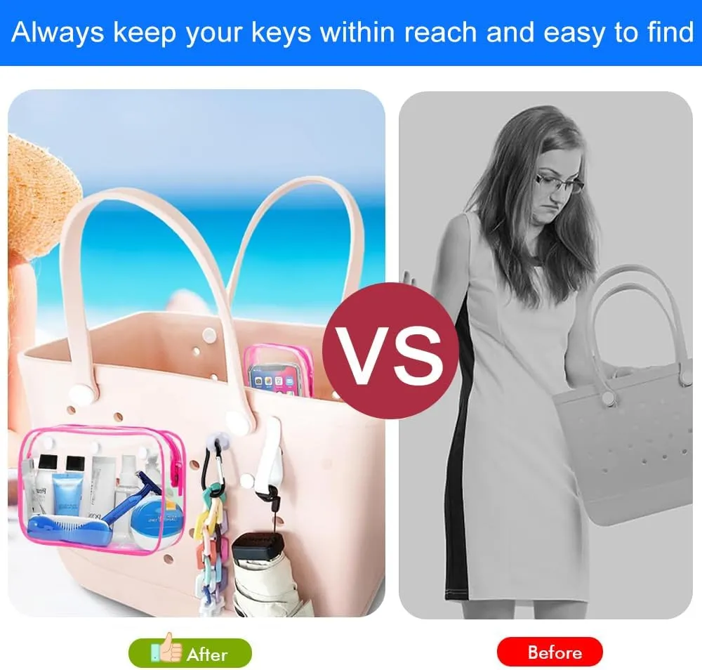 3 Packs Clear Bogg Beach Tote Bag with 2 Pack Insert Hooks Accessories for Bogg Bags Travel Makeup Clean Toiletry Brush Organizer Cosmetic Divider Storage Inner Pouch