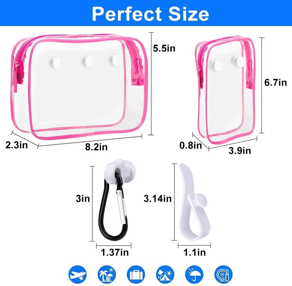 3 Packs Clear Bogg Beach Tote Bag with 2 Pack Insert Hooks Accessories for Bogg Bags Travel Makeup Clean Toiletry Brush Organizer Cosmetic Divider Storage Inner Pouch