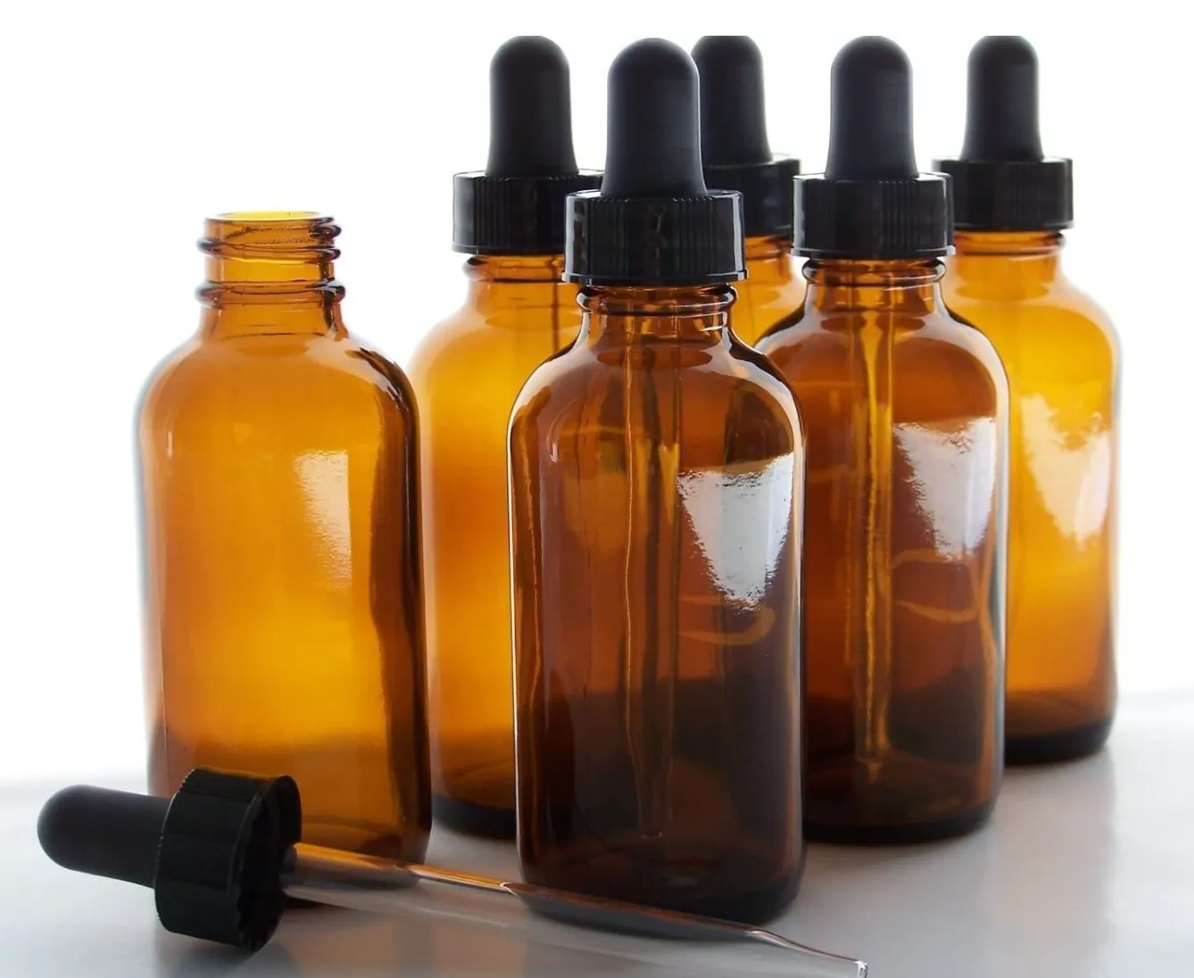 Amber glass dropper bottles