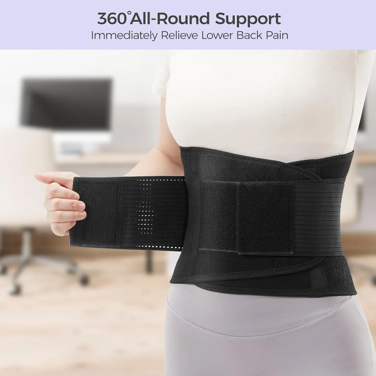 Back Brace for Lower Back Pain Relief, Breathable Lumbar Support Belt for Women & Men, Waist Support Belt with 6 Stays for Work Fitness