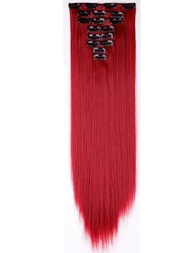 Benehair Clip in Hair Extensions 8PCS 26inch Long Straight Synthetic Hairpieces Dark Red Hair Extensions Double Weft Hairpieces for Women Full Head Cosplay Party Wedding Hairpiece