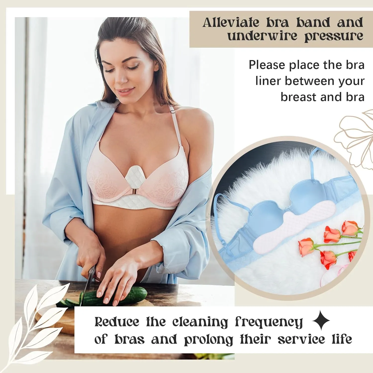 Boyiee 9 Pcs Cotton Bra Liners 3 Layer Reusable Washable Under Breast Sweat Absorber Pads for Woman, 2 Size