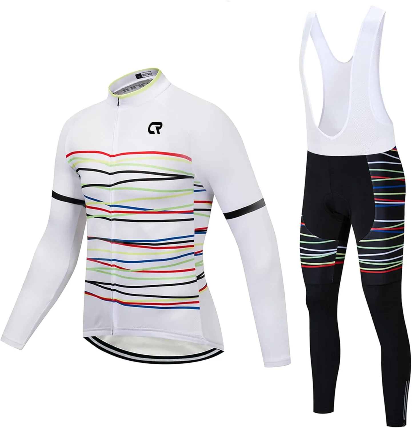 Coconut Ropamo CR Men's Cycling Clothing Set Long Sleeve Cycling Jersey Zipper Pocket Bike Outfit Cycling Bib Pants 3D Padded
