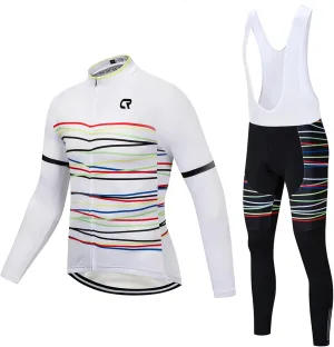 Coconut Ropamo CR Men's Cycling Clothing Set Long Sleeve Cycling Jersey Zipper Pocket Bike Outfit Cycling Bib Pants 3D Padded
