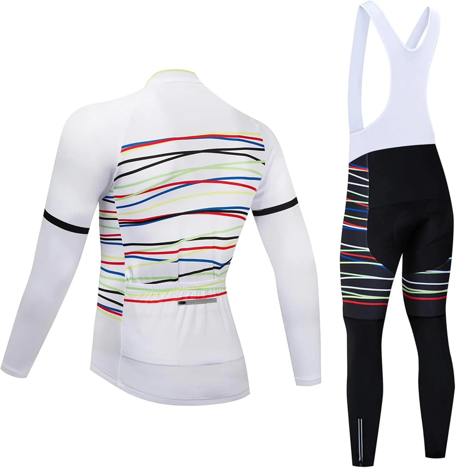 Coconut Ropamo CR Men's Cycling Clothing Set Long Sleeve Cycling Jersey Zipper Pocket Bike Outfit Cycling Bib Pants 3D Padded