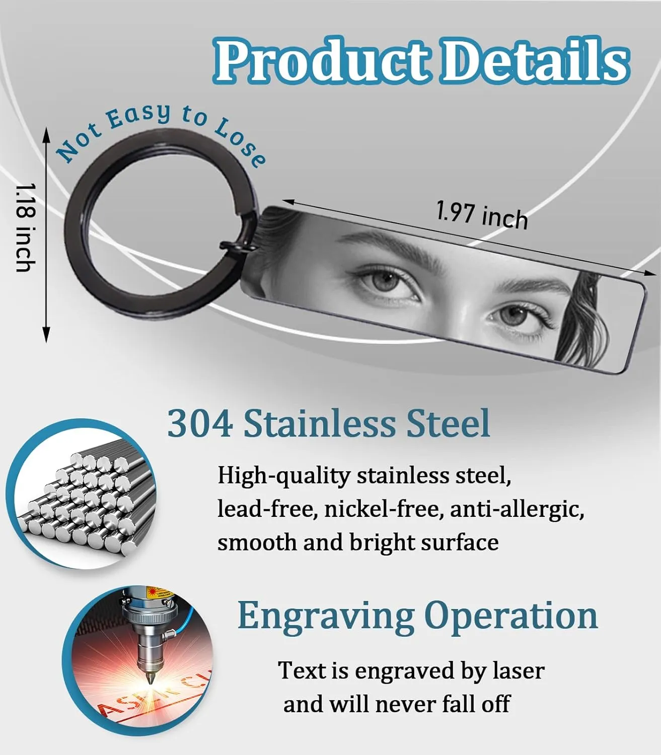 Customized Double-sided Keychain Stainless Steel Personalized Engraved Text Name Keychain Gifts for Men and Women