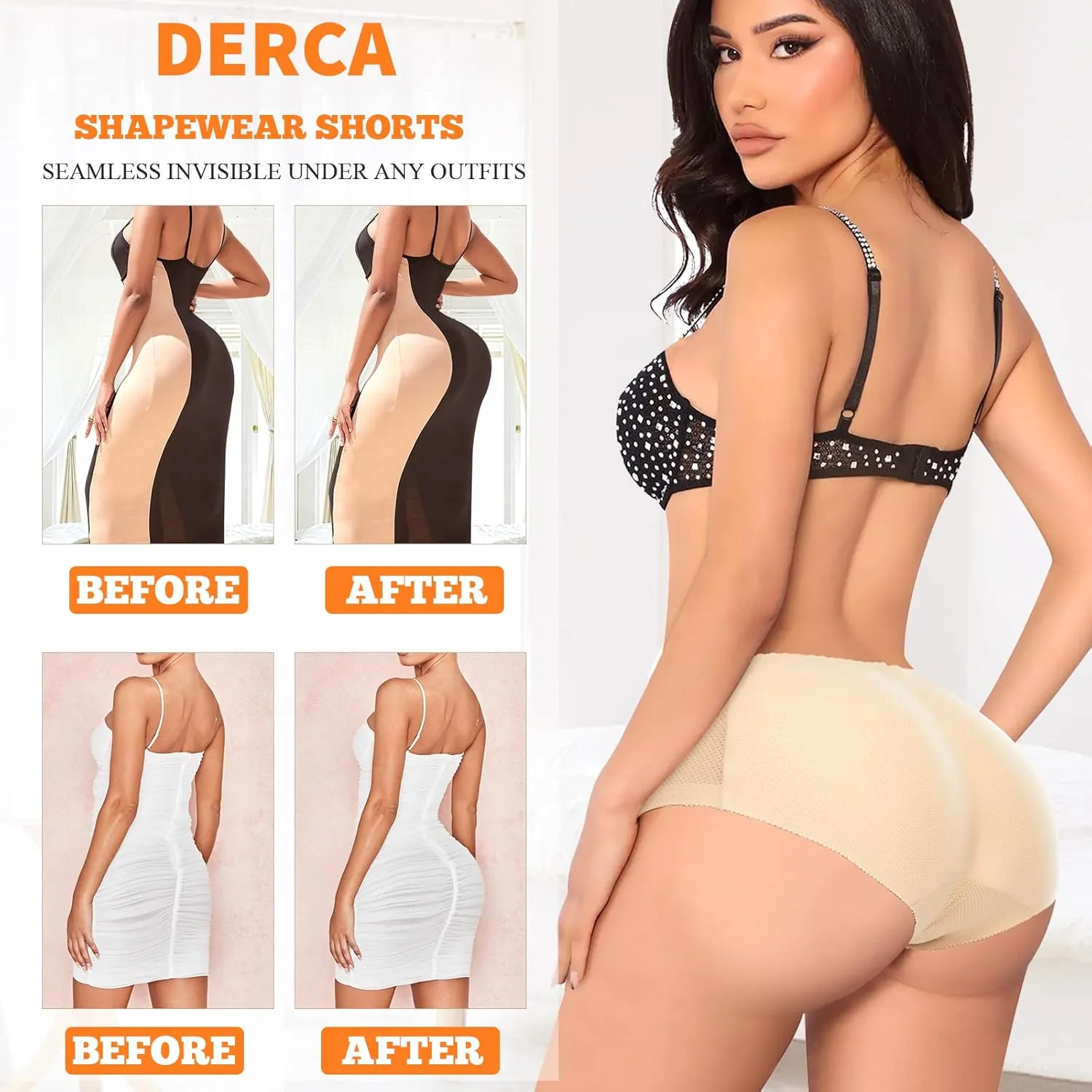 DERCA Butt Lifter Panties Padded Underwear for Women Seamless Booty Pads Hip Enhancer Panty