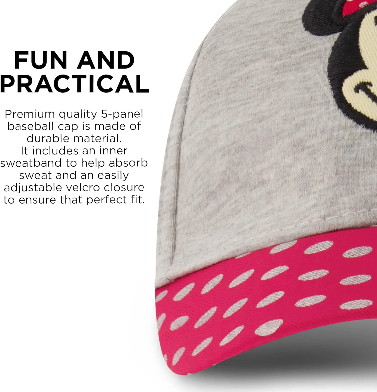 Disney Baseball Cap, Minnie Mouse Adjustable Toddler 2-4 Or Girl Hats for Kids Ages 4-7