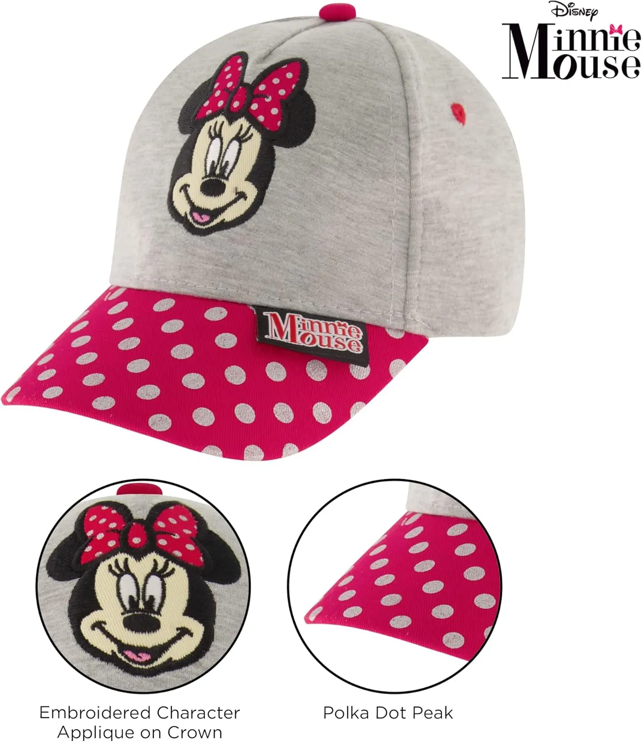 Disney Baseball Cap, Minnie Mouse Adjustable Toddler 2-4 Or Girl Hats for Kids Ages 4-7