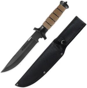 Dispatch Fixed Blade Survival Knife with Sheath and Glass Breaker, 14 Bushcraft Knives with Durable ABS and Non-Slip Rubberized TPR Handle for Camping, Hiking, Hunting, Outdoor Activities