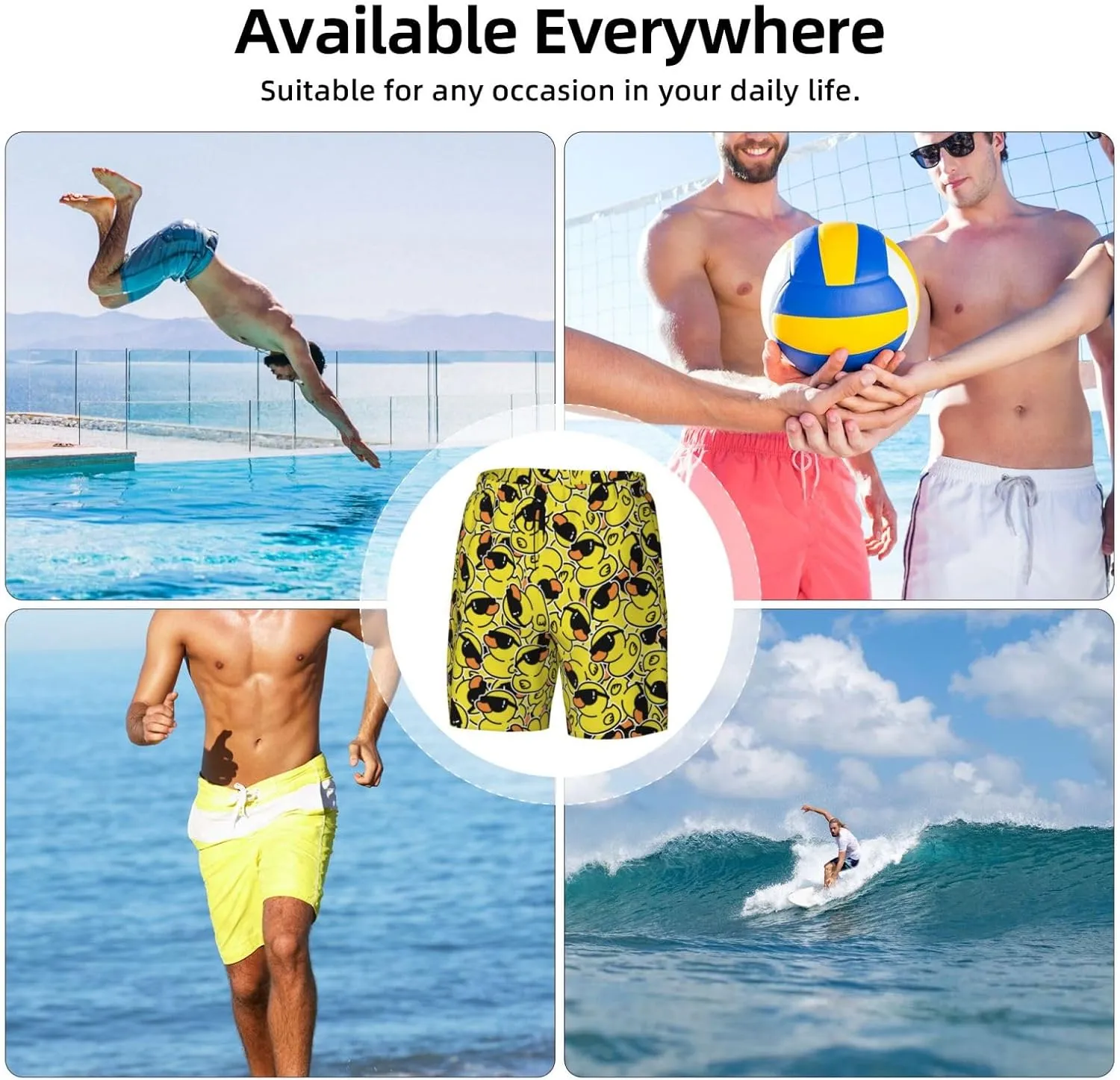 Duck Men's Swim Trunks with Compression Liner 2 in 1 Inseam Quick Dry Beach Shorts 7 inch Swimming Board Shorts