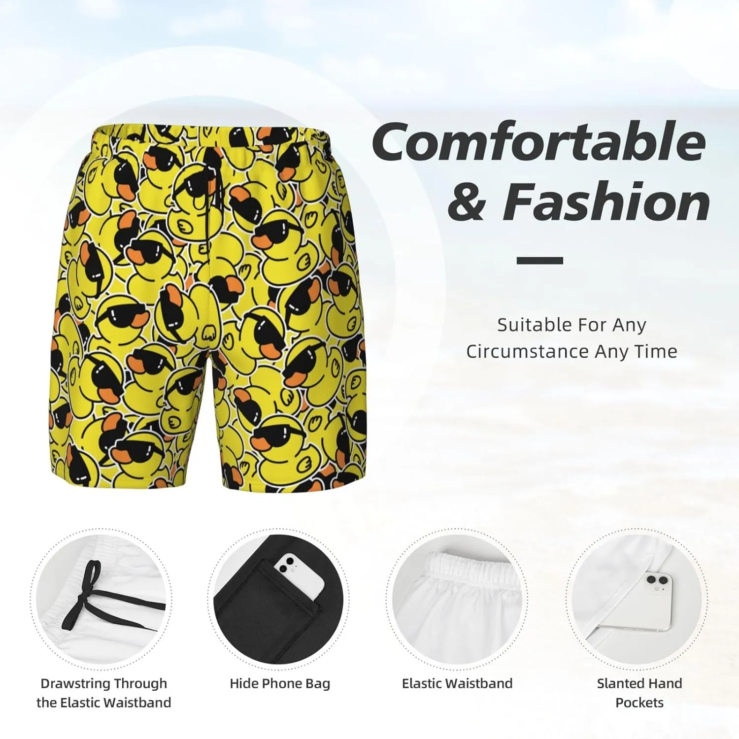 Duck Men's Swim Trunks with Compression Liner 2 in 1 Inseam Quick Dry Beach Shorts 7 inch Swimming Board Shorts