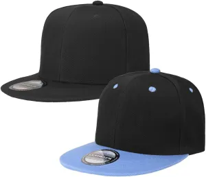 Falari 2-Pack Classic Snapback Hat Cap Flat Bill Blank Solid Color Adjustable Size Hip Hop Style