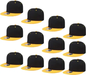 Falari Wholesale 12 Pack Snapback Hat Cap Hip Hop Style Flat Bill Blank Solid Color Adjustable Size