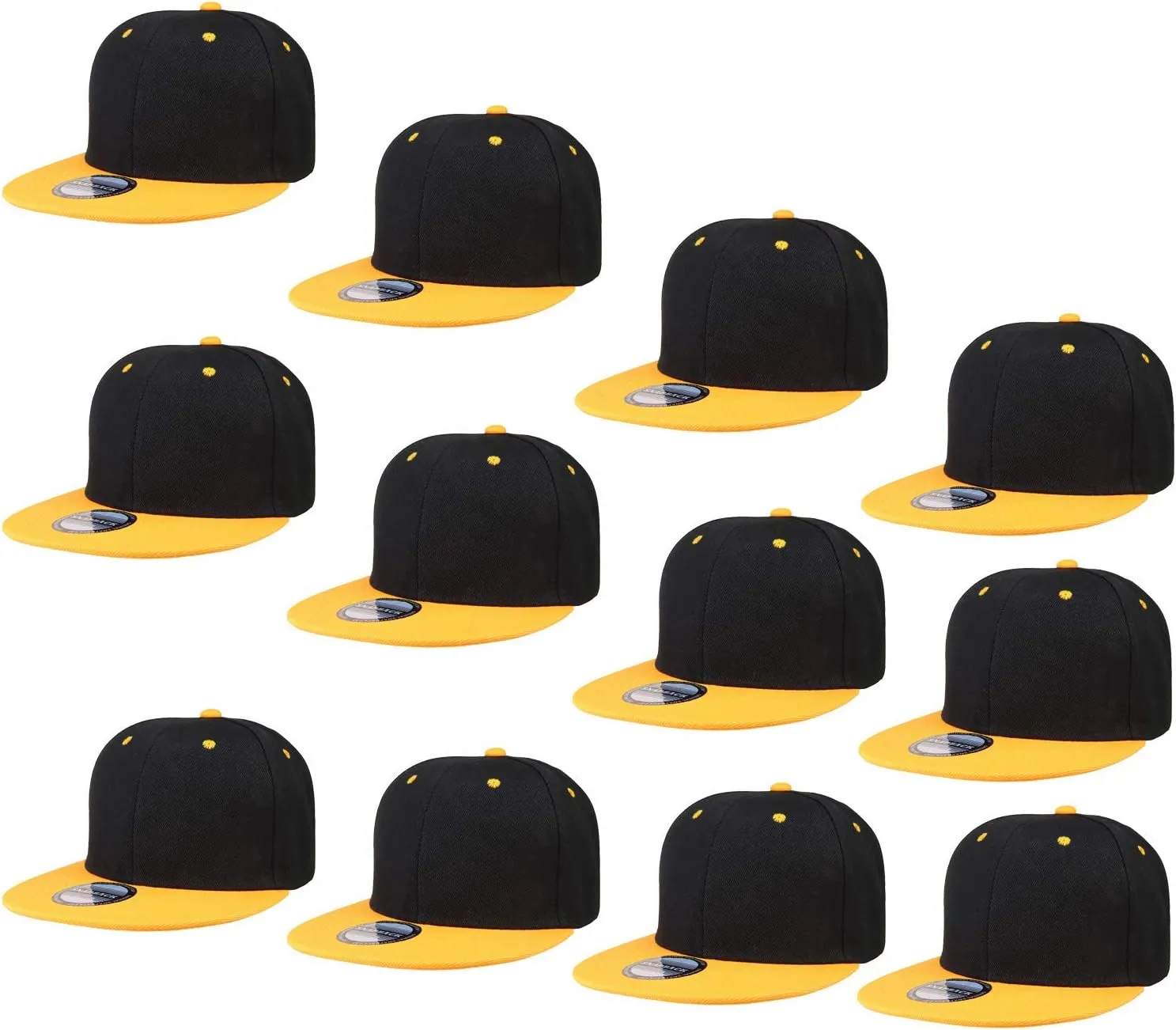 Falari Wholesale 12 Pack Snapback Hat Cap Hip Hop Style Flat Bill Blank Solid Color Adjustable Size