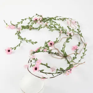 Flower Crowns Wands for WeddingHeadband Hair Wreath Accessory Wedding Veil Flower Crown for Women Headpiece Floral Crown for Women with Wicker (Pink, Adjustable)