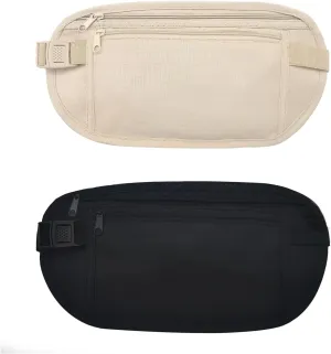 FuninCrea Money Belt, Nylon Fanny Pack Hidden Belt Bag with RFID Blocking for Women Men, Anti-theft Waist Pack Under Clothes with Adjustable Buckle for Travel, Running, Hiking, Cycling (khaki black)