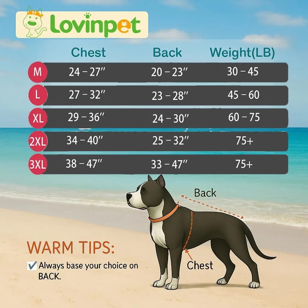 LovinPet Dog Recovery Suit - Medium Large Dog Professional Recovery Suit Leg wrap,Wide Stripe,red,Post-Operative Vest E-Collar Alternative Recovery Shirt Cut-Out Design of Abdomen,3XL