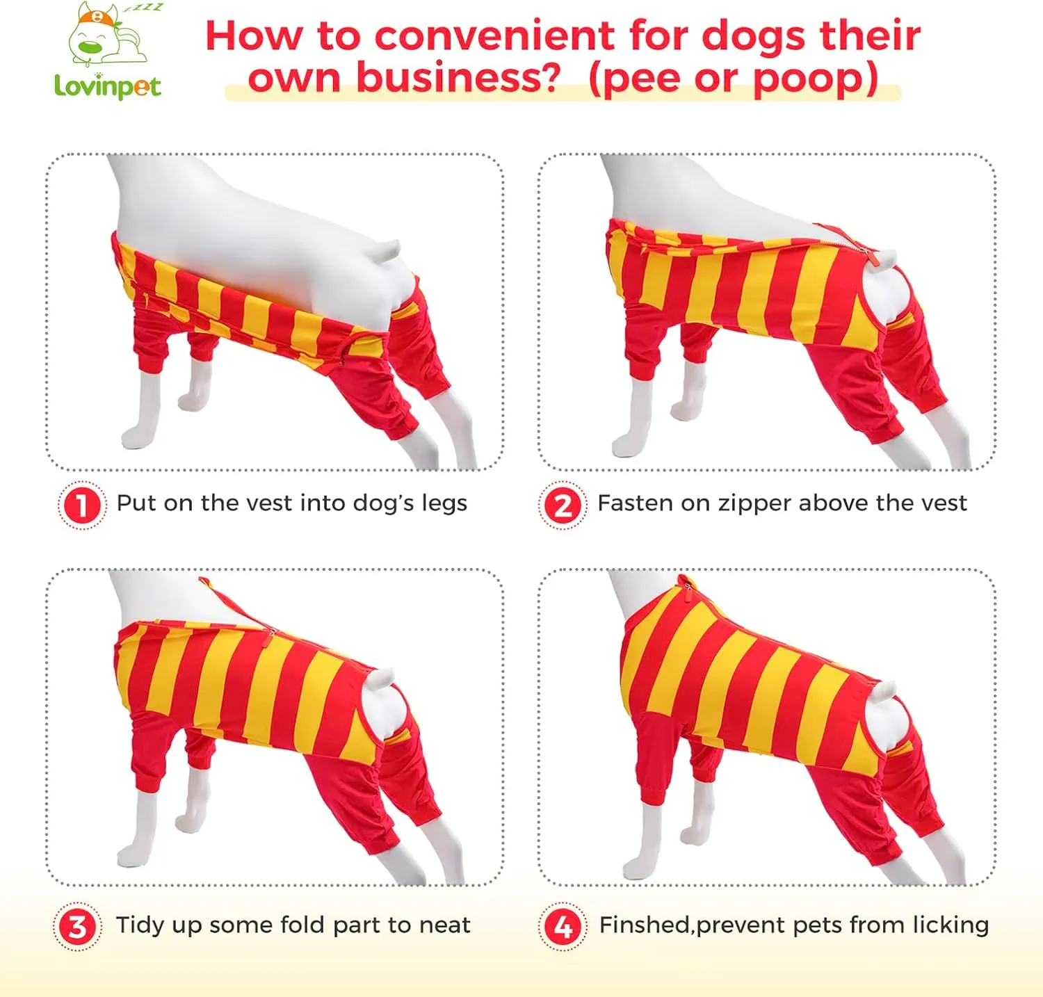 LovinPet Dog Recovery Suit - Medium Large Dog Professional Recovery Suit Leg wrap,Wide Stripe,red,Post-Operative Vest E-Collar Alternative Recovery Shirt Cut-Out Design of Abdomen,3XL