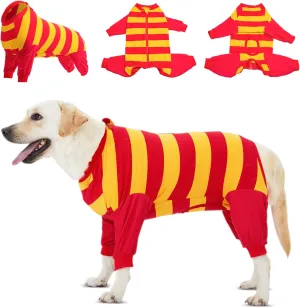 LovinPet Dog Recovery Suit - Medium Large Dog Professional Recovery Suit Leg wrap,Wide Stripe,red,Post-Operative Vest E-Collar Alternative Recovery Shirt Cut-Out Design of Abdomen,3XL