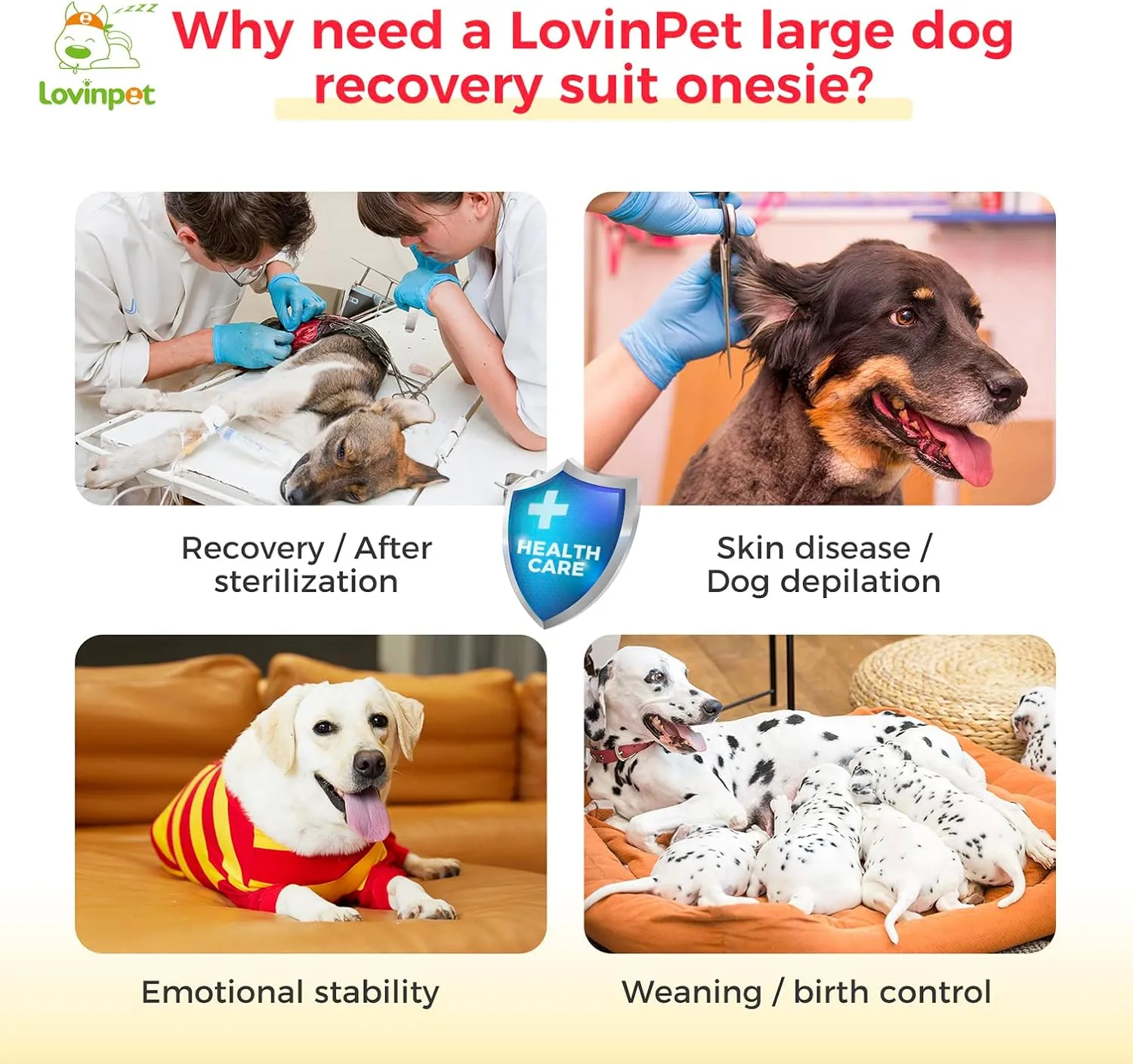 LovinPet Dog Recovery Suit - Medium Large Dog Professional Recovery Suit Leg wrap,Wide Stripe,red,Post-Operative Vest E-Collar Alternative Recovery Shirt Cut-Out Design of Abdomen,3XL