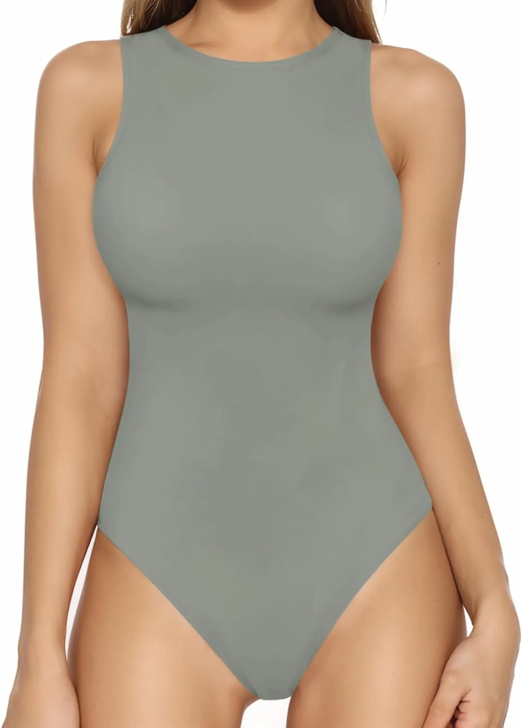 MANGOPOP Tank Top Body Suits Women Sexy Crew Neck Racerback Halter Ribbed Sleeveless Bodysuit for Women