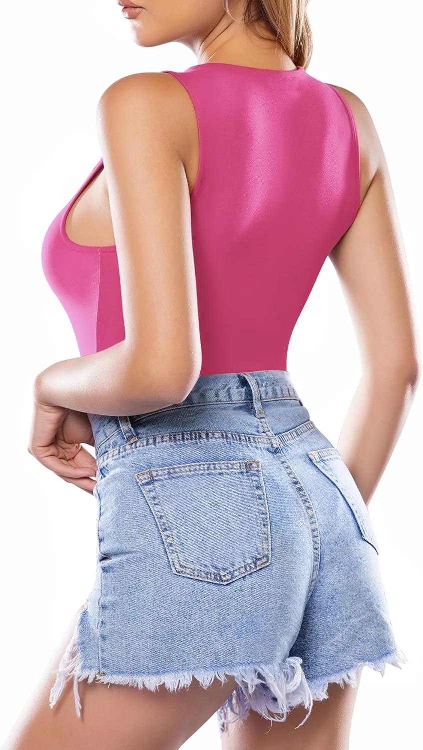 MANGOPOP Tank Top Body Suits Women Sexy Crew Neck Racerback Halter Ribbed Sleeveless Bodysuit for Women
