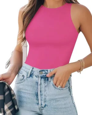 MANGOPOP Tank Top Body Suits Women Sexy Crew Neck Racerback Halter Ribbed Sleeveless Bodysuit for Women