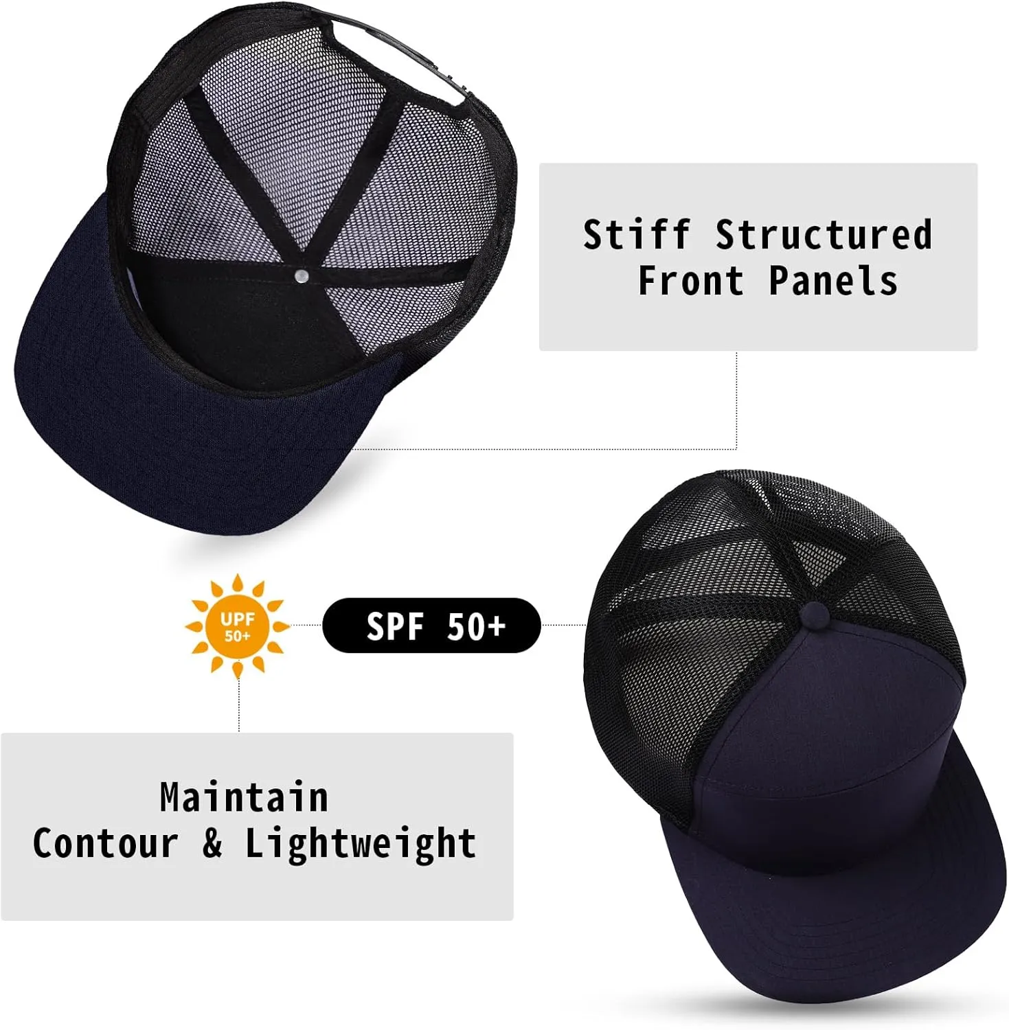 Men Flat Brim Adjustable Snapback Trucker Hat 6 Panel Camper Style Hat Blank Mesh Back Baseball Cap