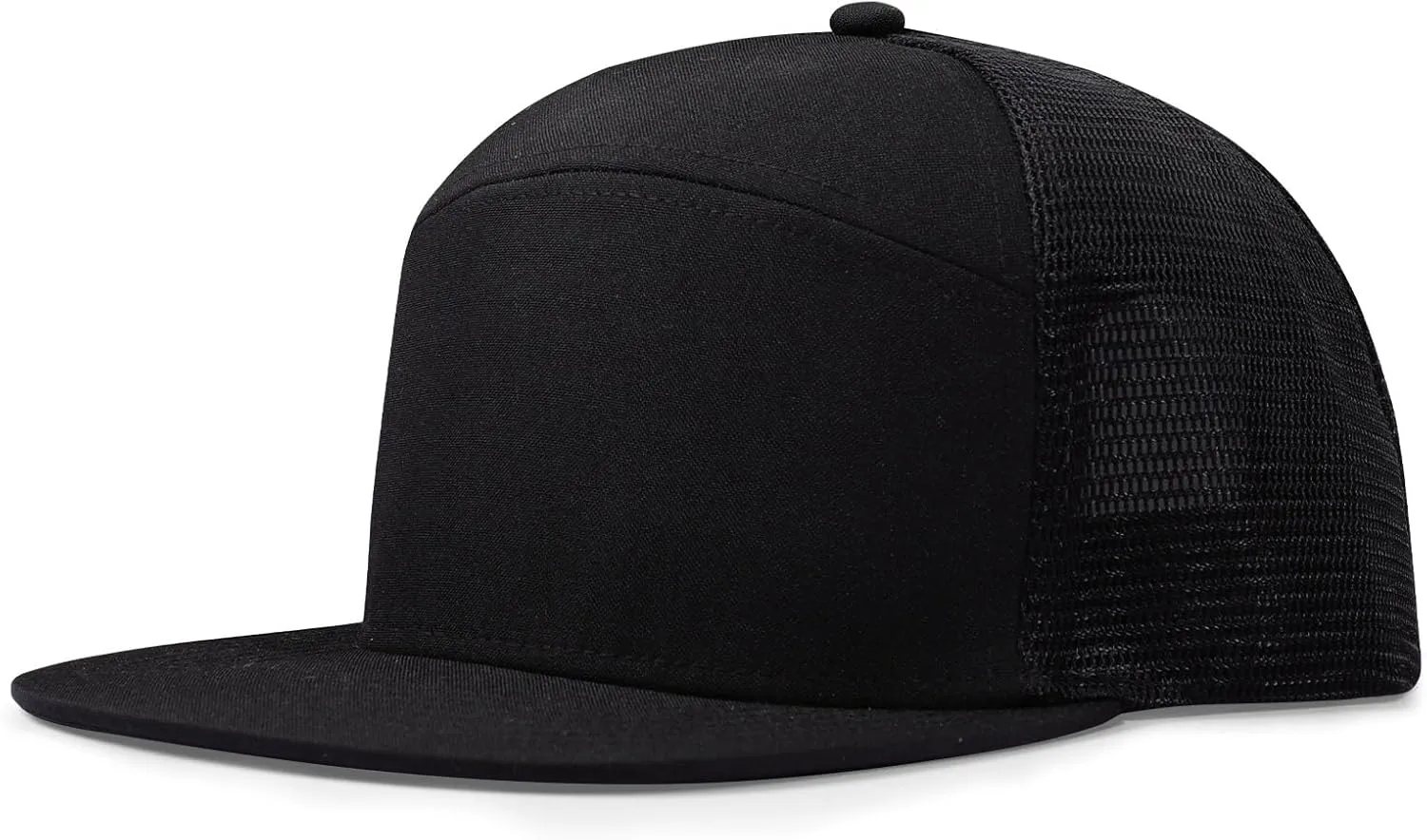 Men Flat Brim Adjustable Snapback Trucker Hat 6 Panel Camper Style Hat Blank Mesh Back Baseball Cap