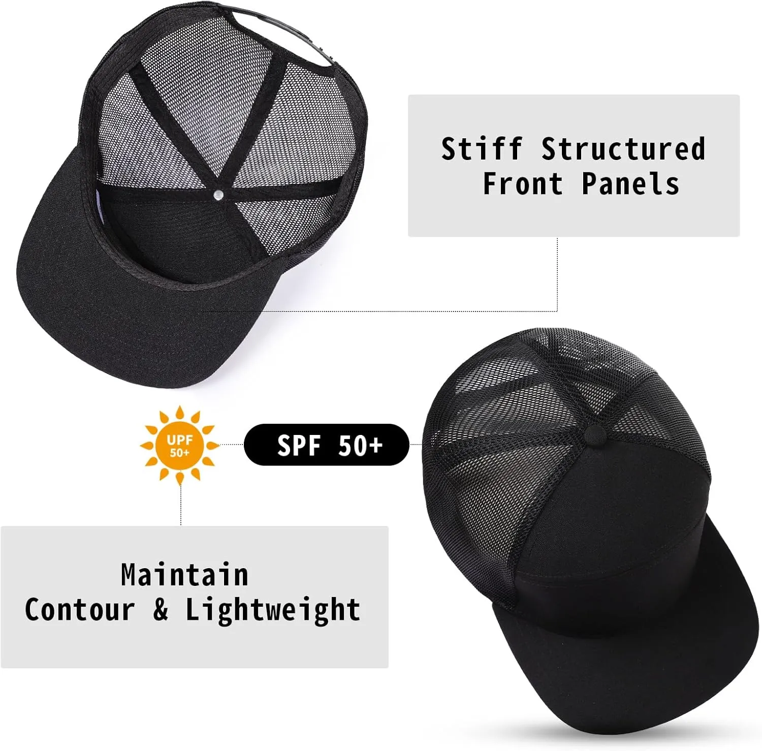 Men Flat Brim Adjustable Snapback Trucker Hat 6 Panel Camper Style Hat Blank Mesh Back Baseball Cap