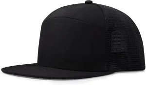 Men Flat Brim Adjustable Snapback Trucker Hat 6 Panel Camper Style Hat Blank Mesh Back Baseball Cap