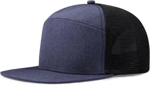 Men Flat Brim Adjustable Snapback Trucker Hat 6 Panel Camper Style Hat Blank Mesh Back Baseball Cap