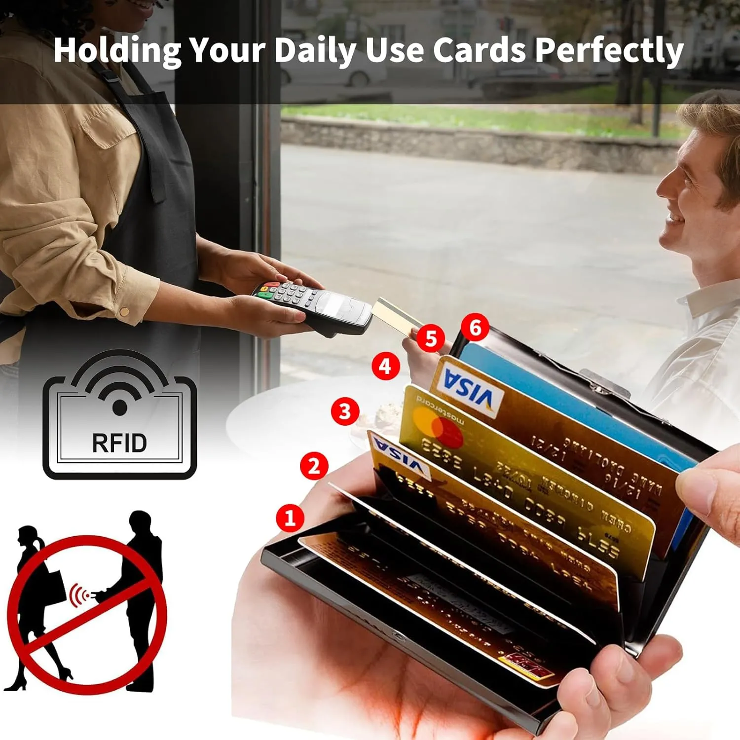 Metal Wallet,Credit Card Holder for Women Men,Thin Slim Mini Aluminum Wallet RFID Blocking Card Holder Hard Card Case Small Business Card Holder ID Case Travel Wallet,Dragonfly Flower