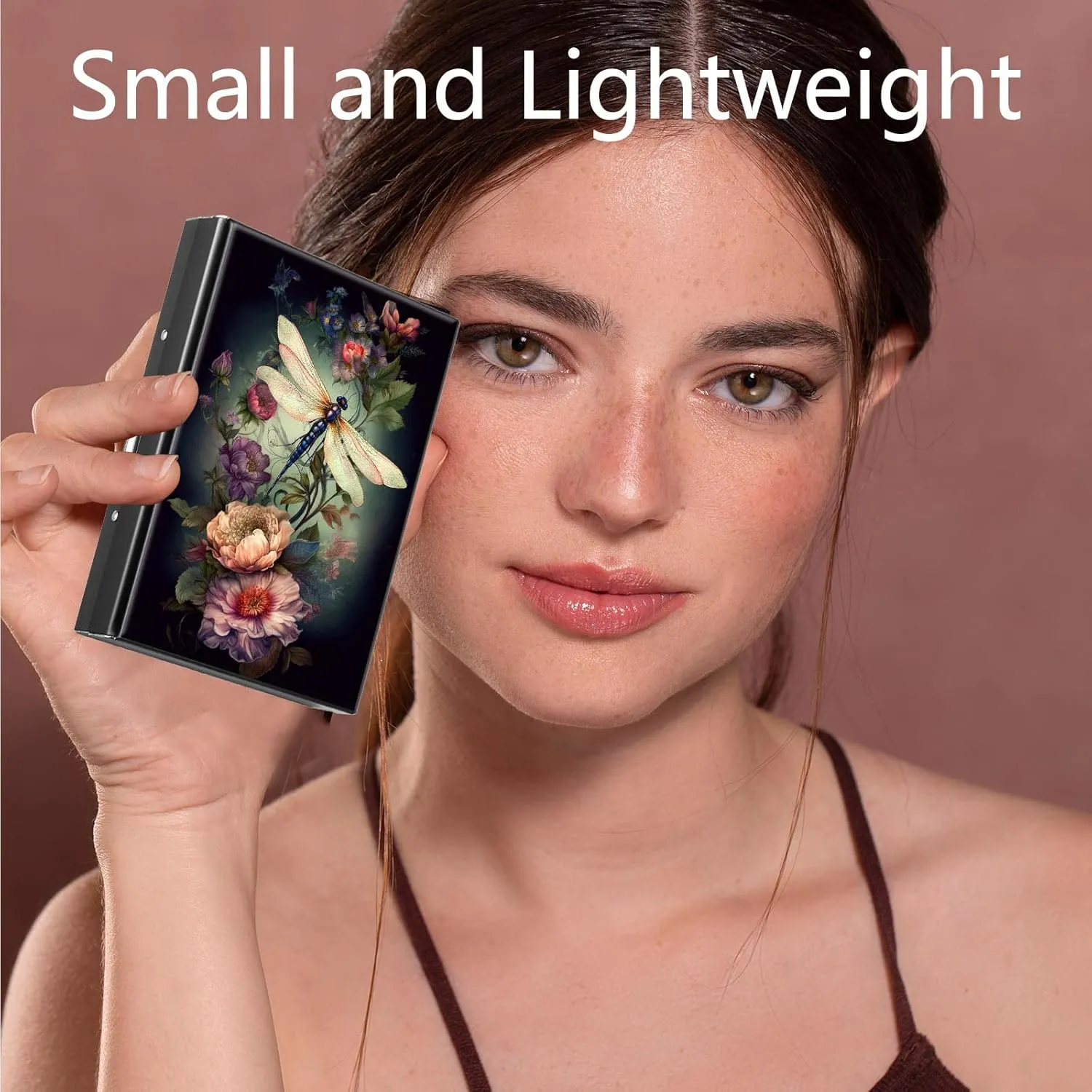 Metal Wallet,Credit Card Holder for Women Men,Thin Slim Mini Aluminum Wallet RFID Blocking Card Holder Hard Card Case Small Business Card Holder ID Case Travel Wallet,Dragonfly Flower