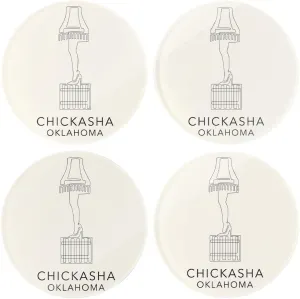 Modern Minimalist Oklahoma Chickasha Leg Lamp, Joyride Home Decor, 4 Glass Coasters, 4-Inch Circle Drink Coasters, Set of 4, Non-Slip Cork Back, Protects Surfaces, Express Your Style.