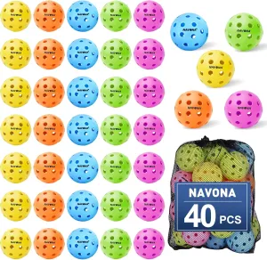Navona 40 Pack Premium 40-Holes Multicolor Outdoor Pickleball Balls, Meet USAPA Official Requirement, Perfectly Balanced, High Bounce True Flight, Durable Outdoor Pickleball Set