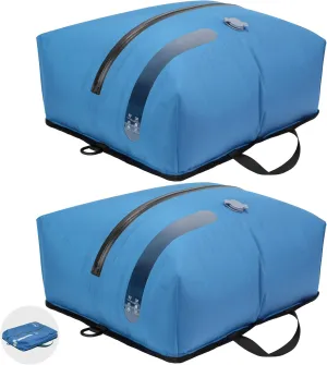 ONTYZZ Travel Vacuum Compression Bags Reusable Compression Bag with IP67 Waterproof Zipper Space Saver Vacuum Bags for Suitcase,Two Pack Blue