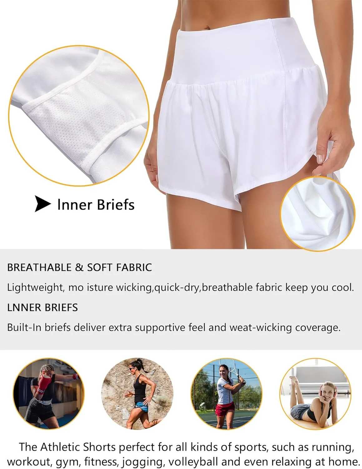 Origiwish Women's High Waisted Running Shorts with Liner Quick Dry Athletic Workout Shorts Zipper Pockets