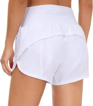 Origiwish Women's High Waisted Running Shorts with Liner Quick Dry Athletic Workout Shorts Zipper Pockets