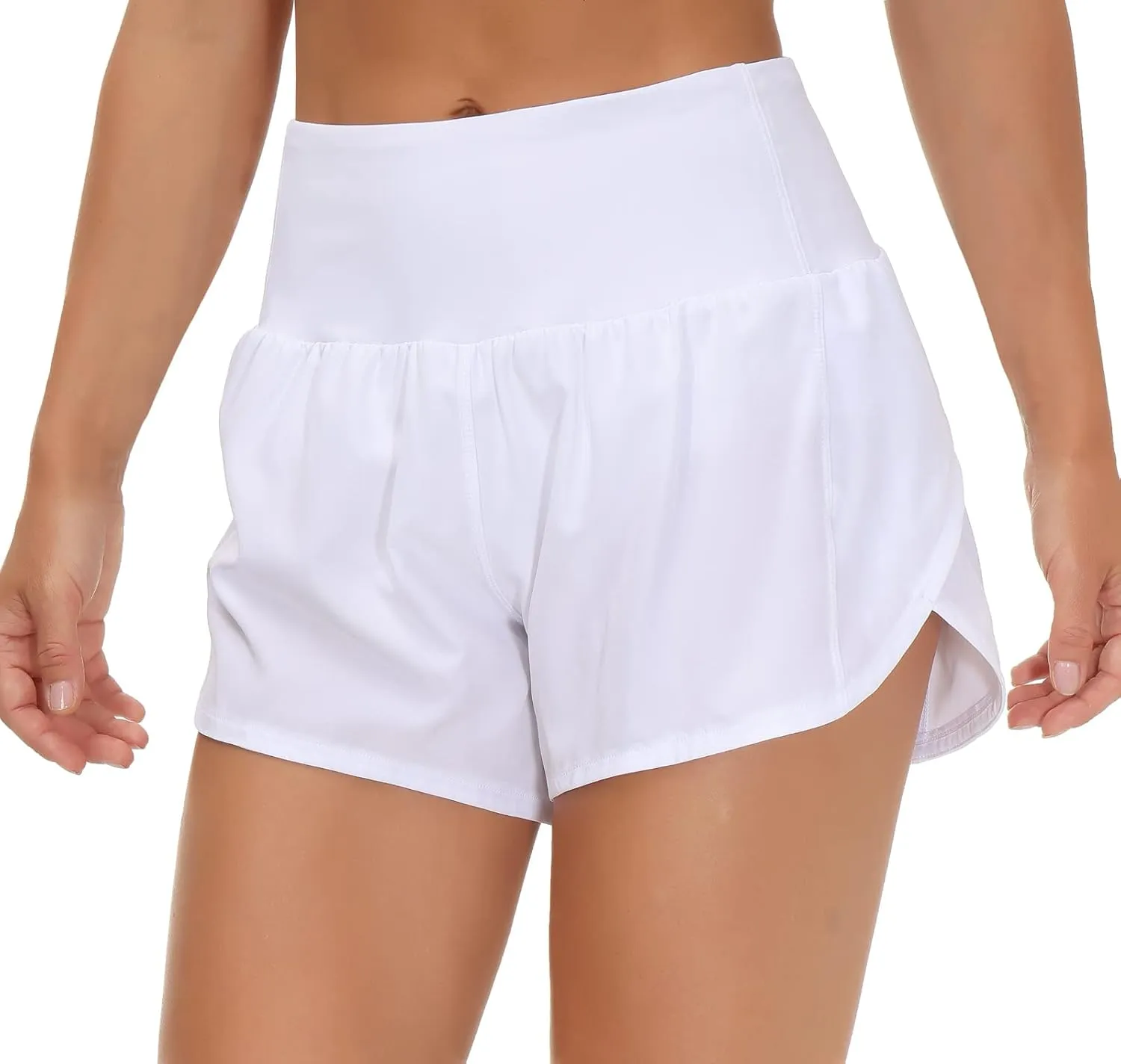 Origiwish Women's High Waisted Running Shorts with Liner Quick Dry Athletic Workout Shorts Zipper Pockets
