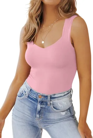 PINKMSTYLE Women's Basic Double Lined V Neck Tank Tops Sleeveless Shirts Slimming Summer Tops