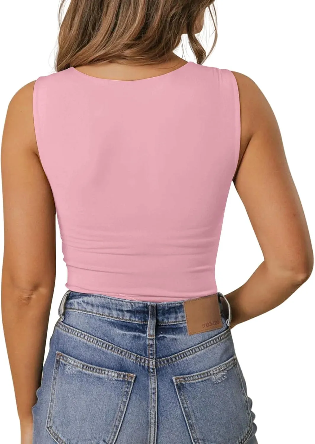 PINKMSTYLE Women's Basic Double Lined V Neck Tank Tops Sleeveless Shirts Slimming Summer Tops