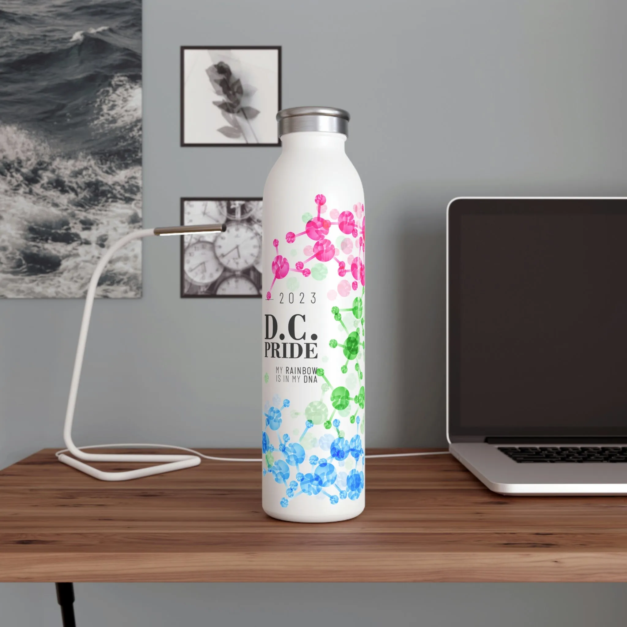 Polysexual Flag 2023 Pride, Slim Water Bottle D.C. Pride - My Rainbow is In My DNA