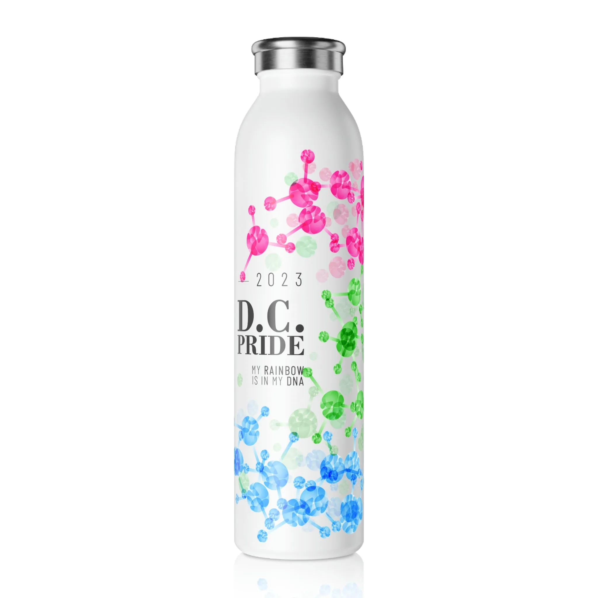 Polysexual Flag 2023 Pride, Slim Water Bottle D.C. Pride - My Rainbow is In My DNA