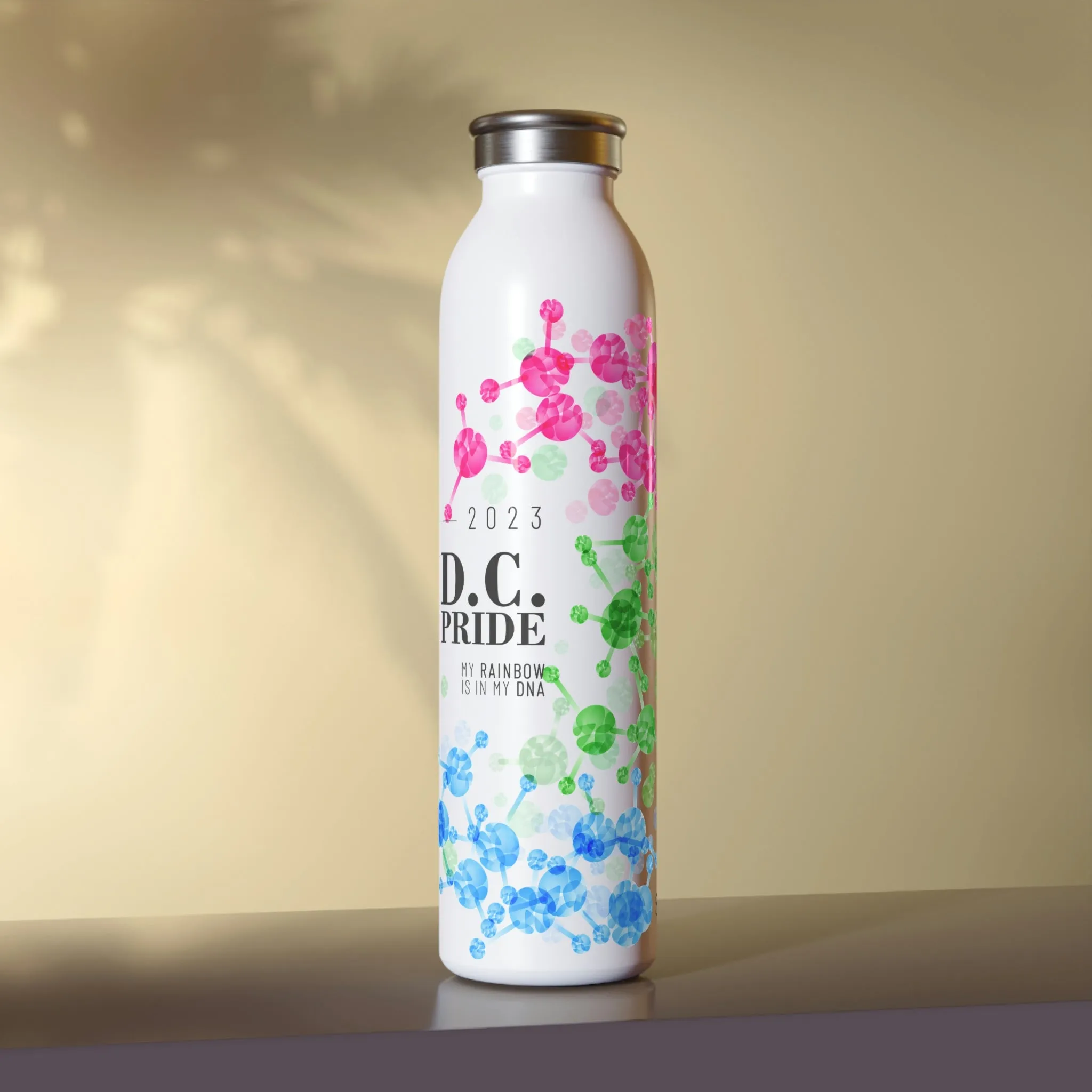 Polysexual Flag 2023 Pride, Slim Water Bottle D.C. Pride - My Rainbow is In My DNA
