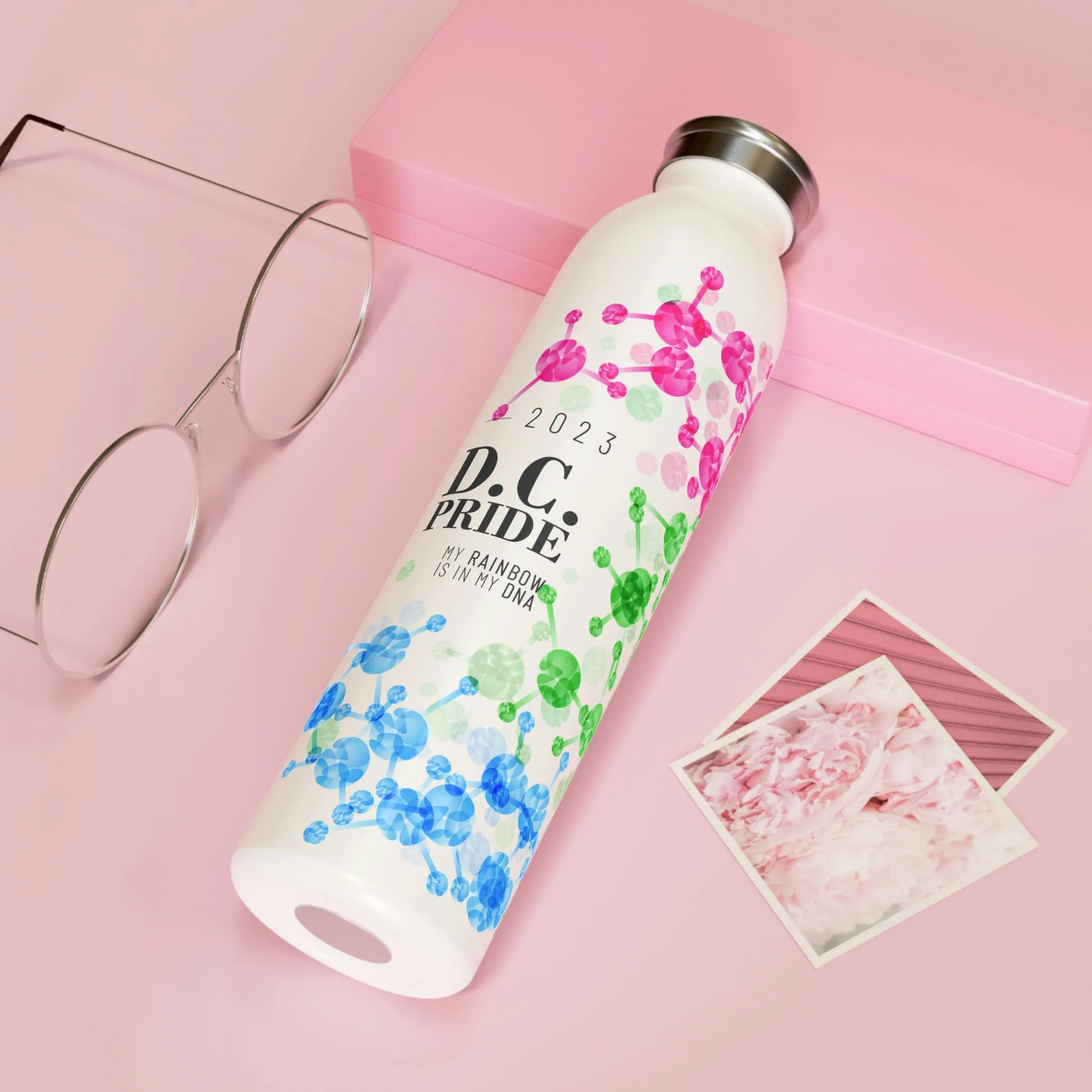 Polysexual Flag 2023 Pride, Slim Water Bottle D.C. Pride - My Rainbow is In My DNA