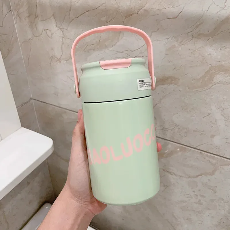 SINOTAO  -  Cute Thermos Bottle With Tea Filter 3D Sticker Vacuum Flask Stainless Steel Water Coffee Milk Travel Straw Cup 550/750ml Gift